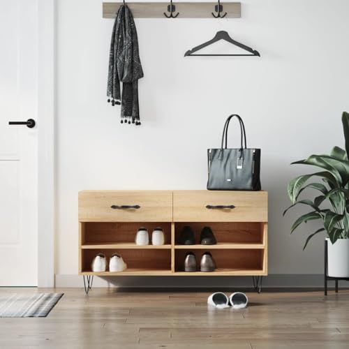 Gecheer Schuhbank Sonoma-Eiche 102x35x55 cm Holzwerkstoff Schuhorganizer Schuhregal Sitzbank für Eingangsbereich Garderobe Wohnzimmer829735