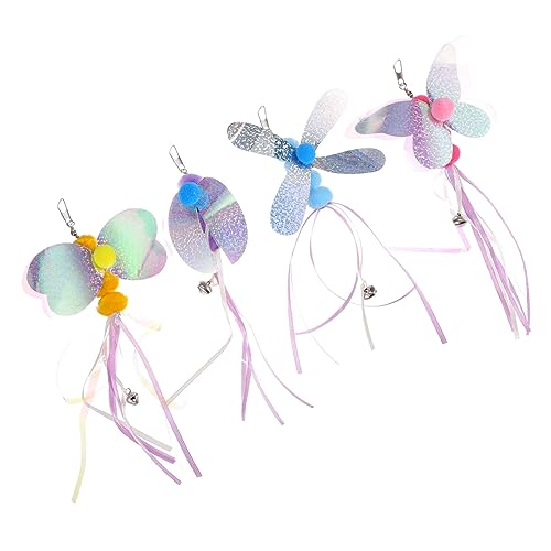 Abaodam 4 Stück Teiliges Katzenspielzeug Set mit Interaktiven Teasern und Glocke Kreative Spielstäbe für Katzen Fördern Interaktion Farben Zufällig Schmetterling Biene Zufällige Farbe