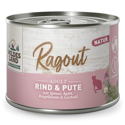 Wildes Land - Ragout Rind Pute mit Spinat Äpfel Ringelblume Lachsöl Natur - 6x180g - Nassfutter