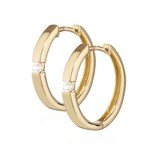 NKlaus Paar Klappcreolen - Ohrringe Gold 18 4 x 2 7mm - Gelbgold 333 Creolen mit Zirkonia Quadratisch - Schmuck Damen und Mädchen 4752
