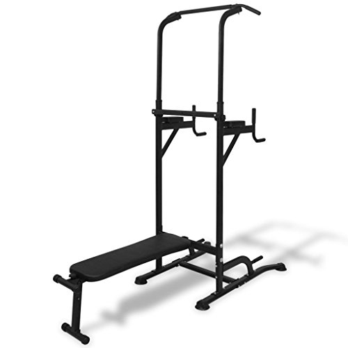 Tidyard Multifunktionale Power Tower Sit Up Bank Power Tower Sit Up Bank Fitnessgerät Kraftstation Heimtrainer Klimmzug Maximale Belastbarkeit 150kg höhenverstellbar 182 cm bis 235 cm