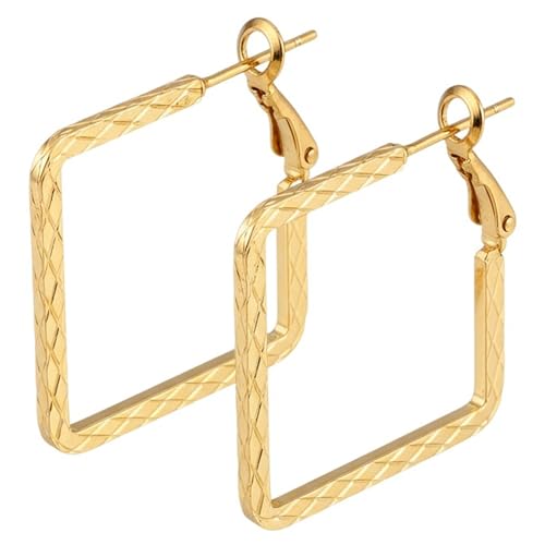 Karma NH11253441 Creolen eckig Gold Ohrringe 3 5 cm Damenohrringe Ohrschmuck goldfarben Kreolen Damenschmuck Damencreolen modern Geschenk für Sie