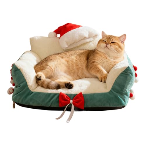Yorajuy Katzen-Sofa Weihnachtsstuhl mit Weihnachtsmannmütze Katzenbetten für Küche Schlafzimmer Wohnzimmer Veranda Terrasse Balkon Spielbereich Wohnung Zuhause Entspannung im Innenbereich
