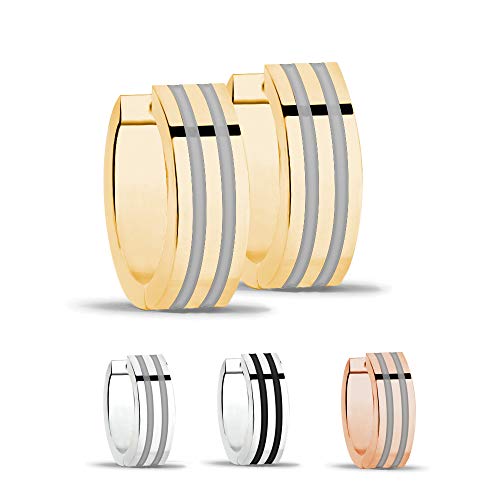 Treuheld Gestreifte Bicolor Creolen Ohrringe Edelstahl 7mm x 12mm Gold Silber zweifarbige Klappcreolen Damen Herren Set Paar