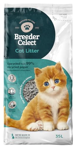 Breeder Celect All-Natural Katzenstreu 35L - 99% recyceltes Papier hochsaugfähiges Kätzchen-Katzenstreu hervorragende Geruchskontrolle Nicht klumpend biologisch abbaubar kompostierbar