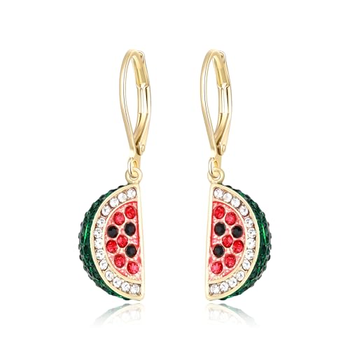 Clearine Wassermelone Haken Ohrringe für Sommer funkelnde Strass Frucht Creolen für trendigen Schmuck Zubehör Smaragd Gold-Ton