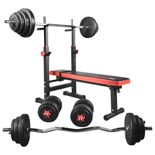 TrainHard Hantelbank Drückerbank BlackCombo Multifunktion klappbar und verstellbar mit Gewichten 50 kg bis 150 kg Langhantel Kurzhantel Curlhantel z.Wahl mit 80 kg Lang- Kurz- Curlhantel