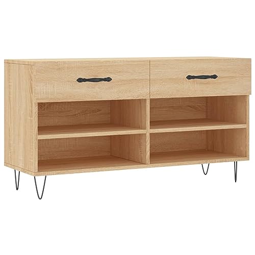 vidaXL Schuhbank Schuhregal mit 2 Schladen 4 Fächern Schuhschrank mit viel Stauraum Sitzbank Flur Schrank Schuhablage Modern Sonoma Eiche Holzwerkstoff