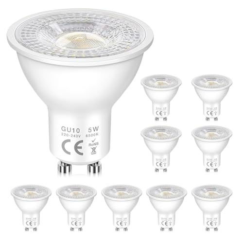 GU10 LED Lampe 5W Kaltweiss Ersetzt 50W Halogen Reflektor LED Spots 6500K Kaltweiß 500LM Abstrahlwinkel 120 Nicht Dimmbar Energiesparlampe für Spurleuchten Eingebrauchte Lichter 10 Stück