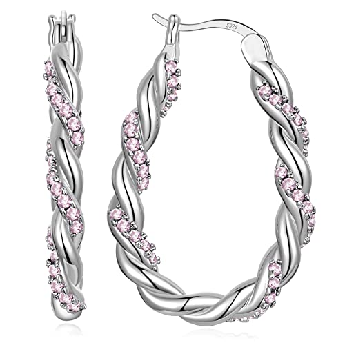 SOUTHPLUS Ohrringe Silber 925 Creolen Silber 925 Minimalist Modischer Hypoallergener Ohrstecker Valentinstag Muttertag Geschenkbox für Mädchen und Frauen Oval Pink