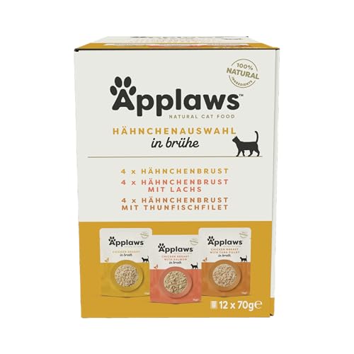 Applaws natürliches Nassfutter für Katzen Beutel Multipack Hühnerauswahl in Brühe - 12 x 70g Beutel