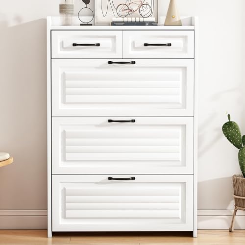 Homgoday Schuhschrank bestehend aus drei großen Klappen und zwei Schubladen Holzschuhschrank Schuhregal Geeignet für Eingangsbereiche und Wohnzimmer - Maße B80 T23.5 H131 cm Schrank N657P34089192