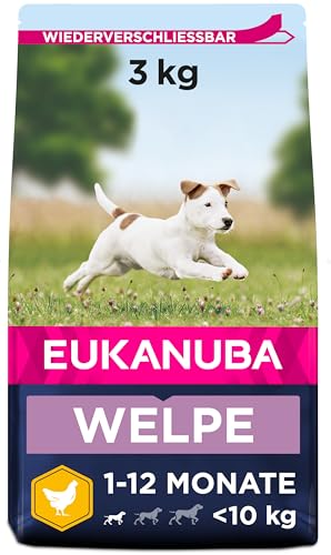 Eukanuba Welpenfutter mit frischem Huhn für kleine Rassen Premium Trockenfutter für Junior Hunde 3 kg