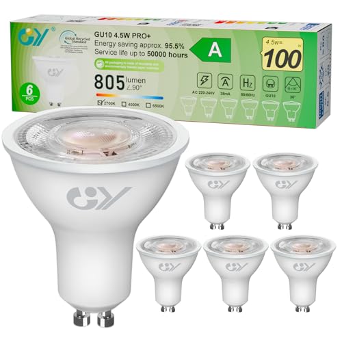 GY LED Warmweiss Lampe 4 5W 2700K 805 Lumen Warmweiß Glühbirnen Ersetzt 100W Leuchtmittel 36 Abstrahlwinkel Spot Strahler Enegiesparende Nicht Dimmbar Reflektor Lampen 6 stück