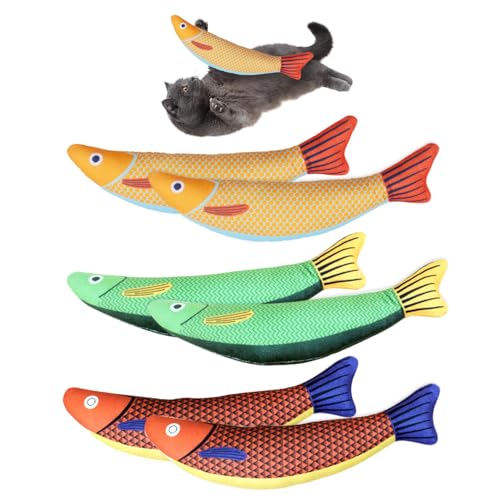 FDGGT 6 Stück Minz-Meeresfrüchte-Fisch Katzen-Kauspielzeug Plüsch-Cartoon-Spielzeug Katzen-Kauspielzeug Interaktives Katzenspielzeug