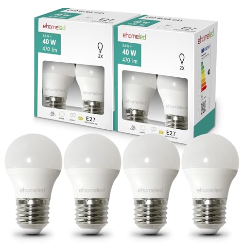 ehomeled E27 LED Mini Kugel Glühbirne Tageslichtweiß 4000K 470 Lumen 3 4W 40W Energiesparende LED-Lampe Perfekt für Kronleuchter Nachttischlampen Schreibtischlampen 4er-Pack
