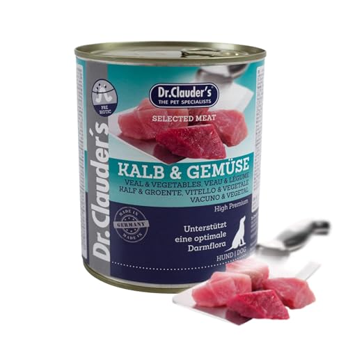 DR.CLAUDER S - Selected Meat Prebiotic Nassfutter in Lebensmittelqualität mit Inulin für eine gesunde Darmflora bei ausgewachsenen Hunden. Alleinfutter in der Dose 800g Kalb Gemüse