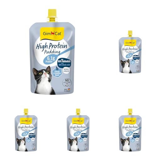 GimCat High Protein Pudding - Köstlicher proteinreicher Snack für zwischendurch - Made in Germany 1 x 100 g Packung mit 5