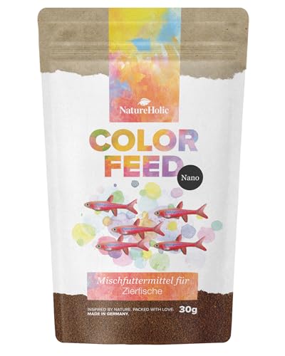 NatureHolic Nano Color Feed Minifischfutter Farbverstärkendes Mikrogranulat mit Astaxanthin Canthaxanthin Beta Carotin Für Schwarmfische Salmler Neonsalmler Hochwertiges Insektenprotein
