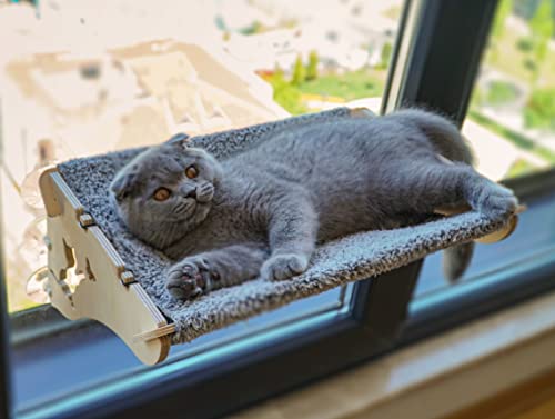 Katzen Holz Hängematte 46 29cm Fensterplätze Schlafplatz Fensterliege Katzenmöbel Katzenschaukel Beschäftigung Betten Fensterplätze Leistungsstarker Saugnäpfe Sicher Robuster Katzenliege Zubehör