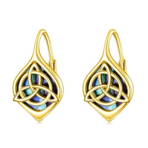Keltische Ohrringe Damen 925 Sterling Silber Gold Keltisches Knoten Creolen Ohrringe Abalone Muschel Schmuck Geschenk