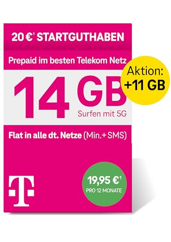 Telekom MagentaMobil Prepaid XL Special SIM-Karte ohne Vertragsbindung 5G inkl. I 25 GB Allnet Flat in alle dt. Netze EU-Roaming I Surfen mit 5G LTE Max Hotspot Flat I 20 EUR Startguthaben