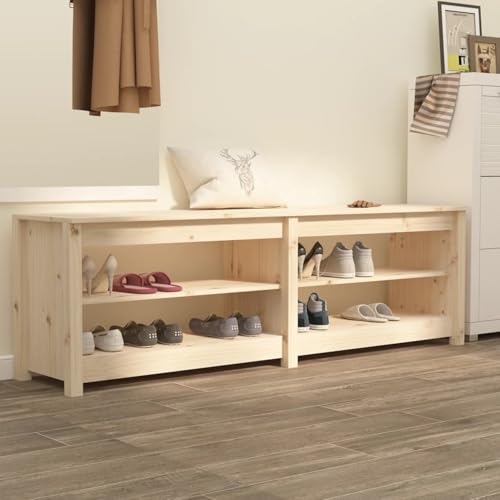 Gecheer Schuhbank 160x36 5x50 cm Massivholz Kiefer Schuhorganizer Schuhregal Sitzbank für Eingangsbereich Garderobe Wohnzimmer821724