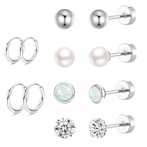 6 Paar Titan Ohrringe Damen Medizinische Ohrstecker Chirurgenstahl Gesundheitsstecker Kleine Medizinische Ohrringe Titan Ohrstecker und Creolen Set für Frauen und Mädchen