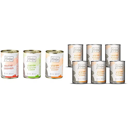 MjAMjAM - Premium Nassfutter für Katzen - Mixpaket 1 - Huhn Rind Herzen 6er Pack 6 x 400 g Premium Nassfutter für Katzen - saftiges Huhn an leckeren Möhrchen 6er Pack 6 x 400 g