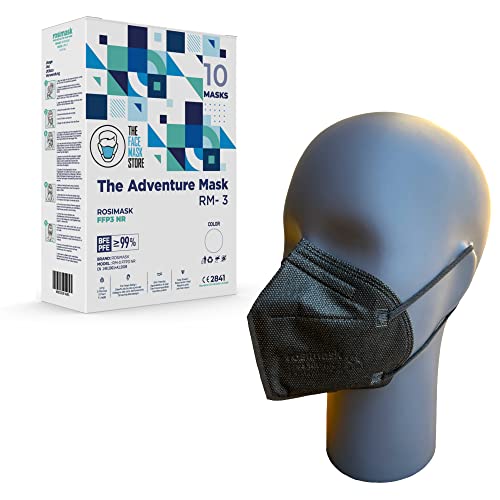 The Adventure Mask FFP3-Maske mit Ohrschlaufen 5-Lagen-Atemschutzmaske Sichere Staubmaske mit Filter CE-zertifizierte Schutzmaske Schachtel mit 10 Masken Schwarz