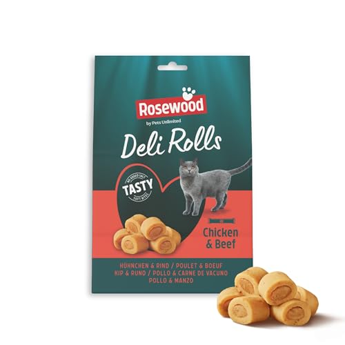 Rosewood Deli Rolls Katzenleckerlis mit Huhn und Rind Weiche Snackrollen ohne zugesetztes Salz oder Zucker Getreidefrei 40 g