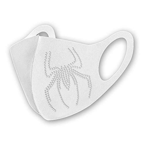 2x Halloween Spinne Kristalle Gesichtsmaske Abdeckung mit Strass waschbar wiederverwendbar atmungsaktiv Bandana Mode Schutzkleidung Kinder Erwachsene Kinder Gr. Small Weiß Durchsichtig