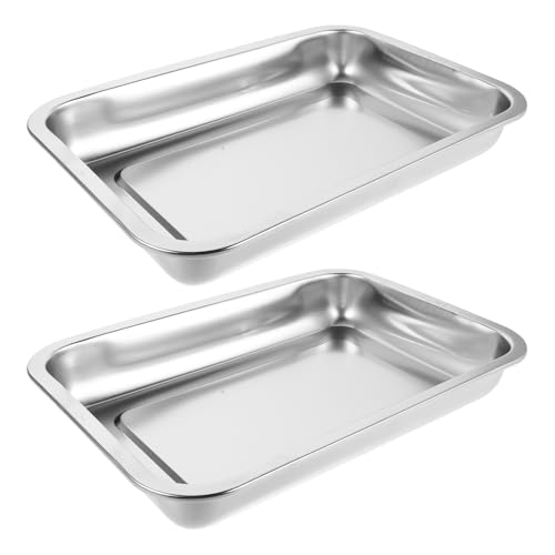 UKCOCO 2 Stück Edelstahl Katzentoilette Offen mit Hohem Rand Tiefe Katzenstreuwanne für Kätzchen und Wohnungskatzen Geruchsneutral und Robust