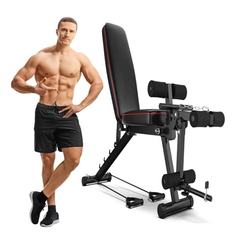 VCYEX BankdrüCken Mit ZusäTzlichem Zugseil Klappbare Hantelbank Tragkraft 200 Kg Verstellbare Hantelbank Sicher Langlebig und BequemBlack 162x111x48cm