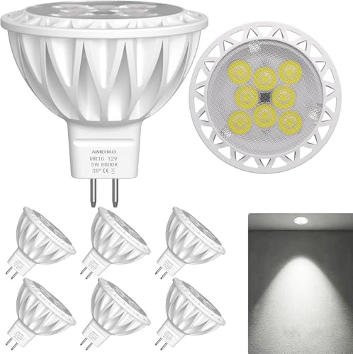 AIMEOKO 6 Stück GU5.3 LED Kaltweiss 5W 50W Halogen Äquivalent 6000K Tageslichtweiß 12V Strahler 38 Grad 450Lm für Landsch 5W 6000K kaltweiß
