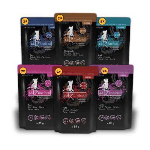 catz finefood Purrrr Collection I   Monoprotein Katzenfutter nass   getreidefrei zuckerfrei hypoallergen   hoher Fleischanteil   Multipack Nassfutter für Katzen   im Beutel 85 g 12er Pack