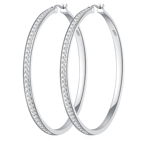 BMMYE Strass-Creolen für Damen glitzernde große CZ-Creolen für empfindliche Ohren anlaufgeschützt Sterling Silber vergoldet Strass-Ohrringe 20 30 40 50 60 70mm 60 mm Sterling Silber Kein