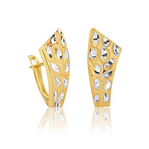 14 Karat 585 Gold Ohrringe Creolen Bicolor Matt Glänzend Ohrschmuck SIT21