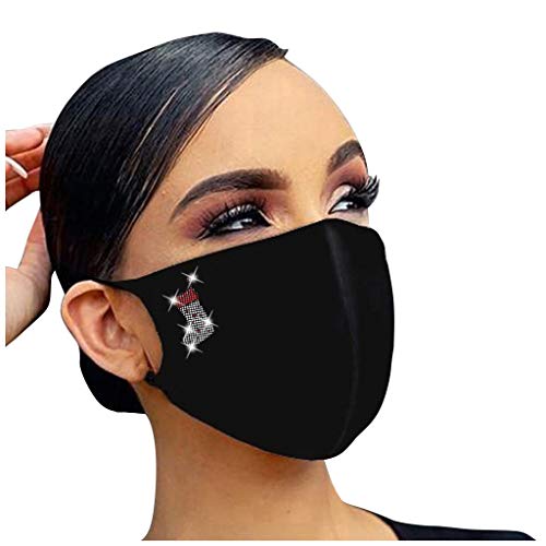 RUITOTP Frauen Weihnachten Glitter Shiny Strass Mundschutz mit Motiv Diamant Waschbar Wiederverwendbare Stoff Mund Nase Abdeckung Atmungsaktive Halstuch Schals