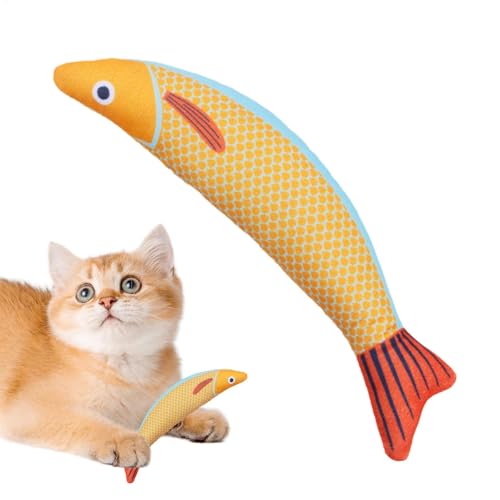 Cat Chew Toy - Innenpatnip Saury Fisch Plüsch für Kätzchen Katzen Crinkle Sound Interactive Kicking Toy weiches dauerhaftes Haustierspielspielzeug für Bewegung Stressabbau und Zähneputzun