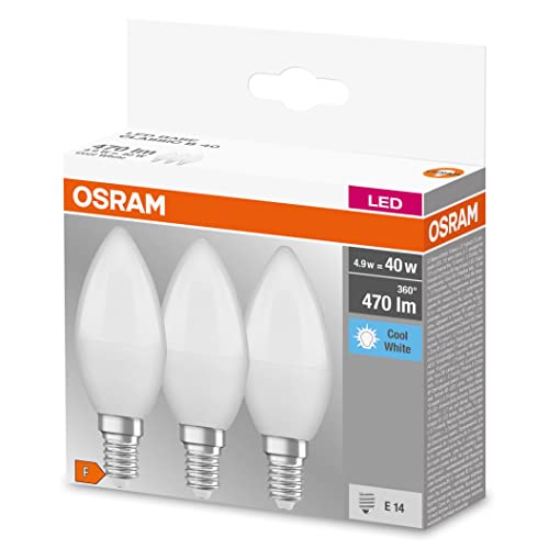 OSRAM Lamps Base Classic B LED-Lampen Klassische Minikerzenform Kunststoff B22d 5 W Kaltweiß 3er-Pack 3 Stück