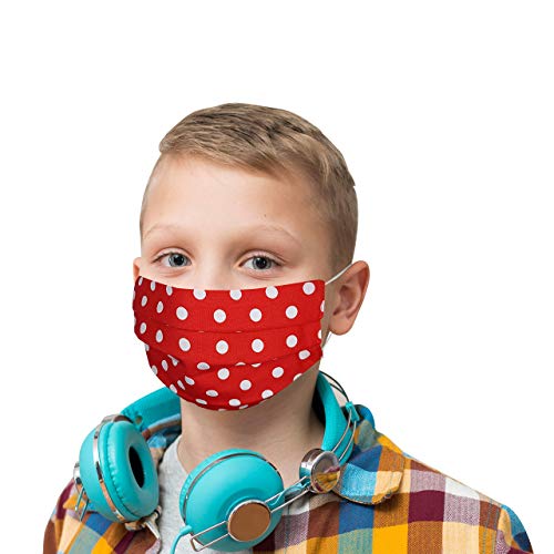 Mundschutz KINDER Mundschutz Maske Mundschutz mit Motiv gepunktet Masken Mundschutz waschbar Stoffmasken Mundschutz ROT große Punkte