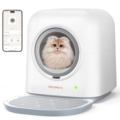MeoWant Selbstreinigende Katzentoilette Automatisches Katzenklo Ultra-Sicher APP-Steuerung Geruchsentfernung Katzentoilette mit Matte Müllsäcke Deodorants