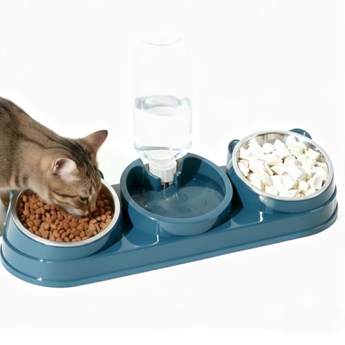3-in-1 Katzennapf aus Edelstahl mit automatischem Wasserspender erhöhter Futterspender für Futter und Wasser