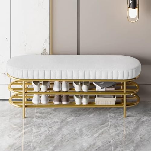 Baodiale Robuste Schuhbank mit Stoffkissen 3-stufiges Schuhregal aus Metall for den Eingangsbereich Aufbewahrungsbank for Flur Wohnzimmer Schlafzimmer Schmutzfänger White 120cm