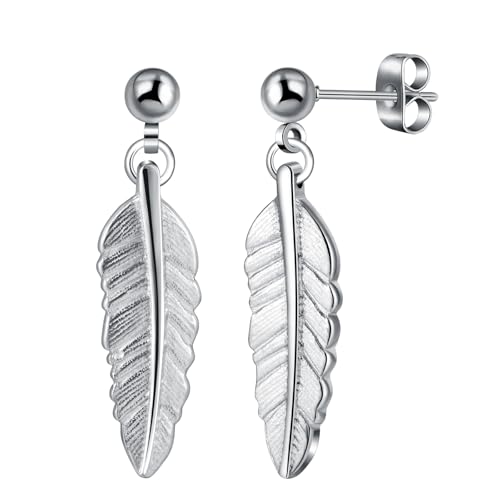 Yumilok Ohrringe Edelstahl Herren Feder Ohrhänger Creolen Klappcreolen Ohrringe Edelstahl Herren Unisex Huggie