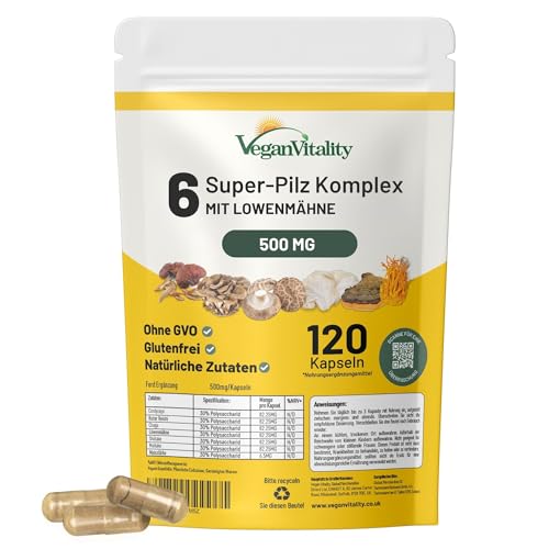  6 wichtige Complex als Lions Mane Reishi Chaga Shitake Maitake 120 Capsules