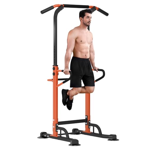 SogesPower Power Tower Klimmzug- und Dip-Station höhenverstellbar Krafttrainingsgeräte für das Heimfitnessstudio Schwarz und Orange