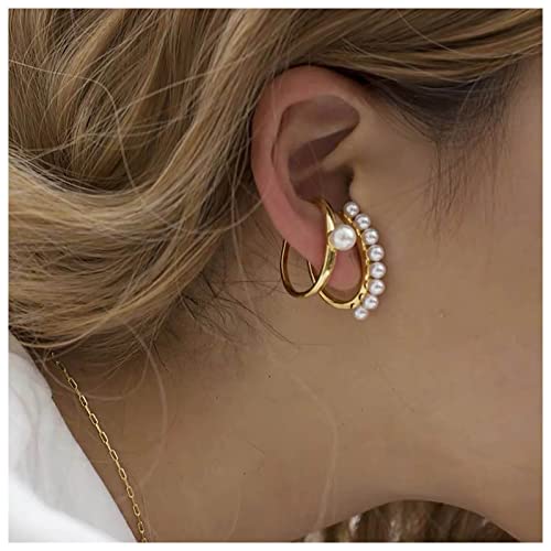 Cimenexe Vintage-Perlen-Creolen Perlen-C-Form-Ohrringe goldene Kreis-Perlen-Ohrringe Perlen-Wickel-Ohrringe minimale Perlen-Kreis-Ohrringe keine Piercing-Ohrringe Schmuck für Frauen Geschenke