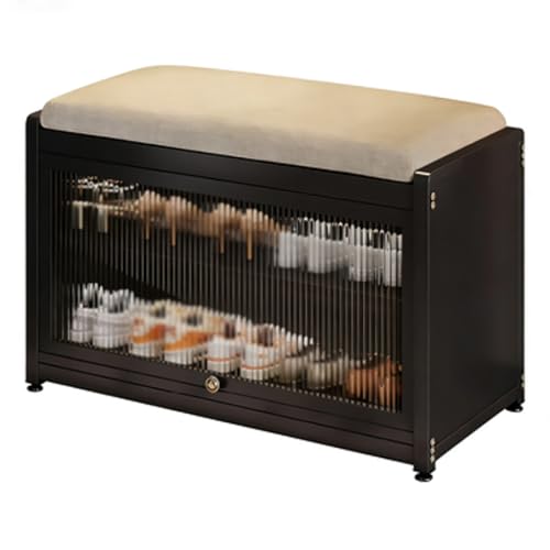 Großer schwarzer Schuhschrank mit Sitz 2 Etagen Schuhregal praktisch für Flur und Schlafzimmer stilvolle Aufbewahrungslösung für Schuhe